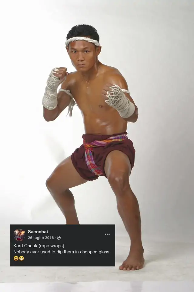 Saenchai Kard Chuek rope wraps Nobody ever used to dip them in chopped glass guanti corde canapa vetro Muay Thai Thai Boxe - Kombatnet Blog