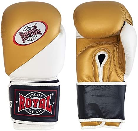 Guantoni da boxe pugilato kickboxing muay thai in pelle Royal Fight Gear bianco e oro - Kombatnet