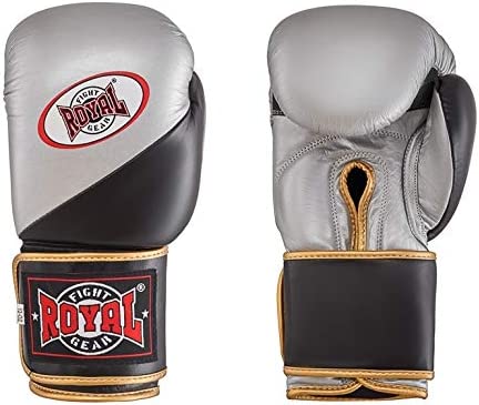 Guantoni da boxe pugilato kickboxing muay thai in pelle Royal Fight Gear neri e argento - Kombatnet