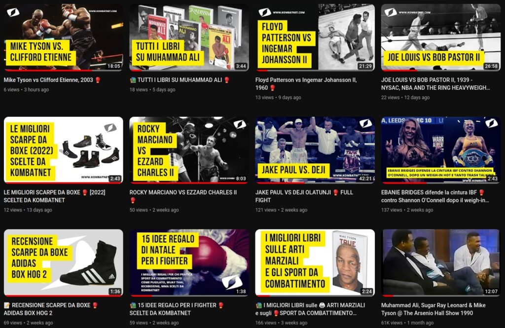 I video del canale Youtube di Kombatnet - Social Network per fighter dedicato alle arti marziali ed agli sport da combattimento