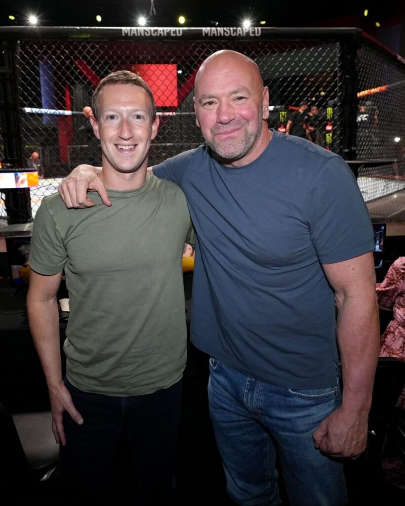Dana White con Mark Zuckerberg a bordo gabbia di UFC Vegas 61 - Kombatnet News