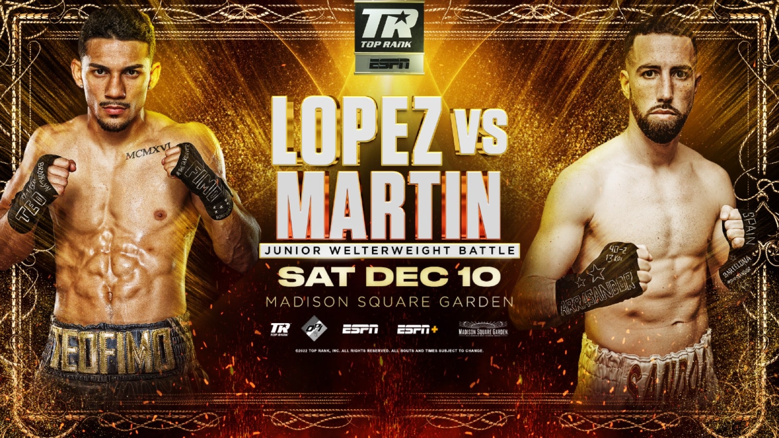 Teofimo Lopez vs Sandor Martin al Madison Square Garden il 10 dicembre 2022