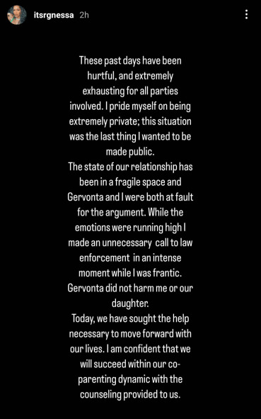 Il post scritto da Vanessa Posso su Instagram per ritrattare le accuse di violenza contro Gervonta Davis - Kombatnet