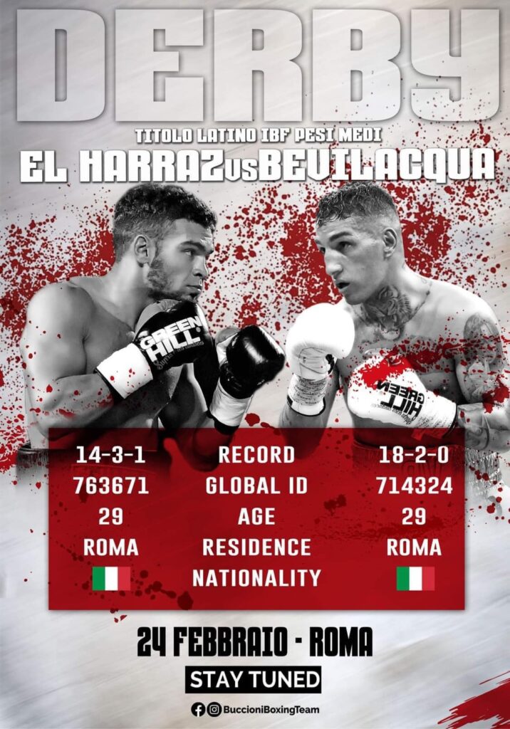 Locandina Derby della Capitale El Harraz vs Vincenzo Bevilacqua, 24 febbraio, Roma - Kombatnet News