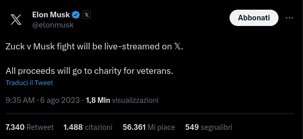 Elon VS Musk live streaming su X - Kombatnet