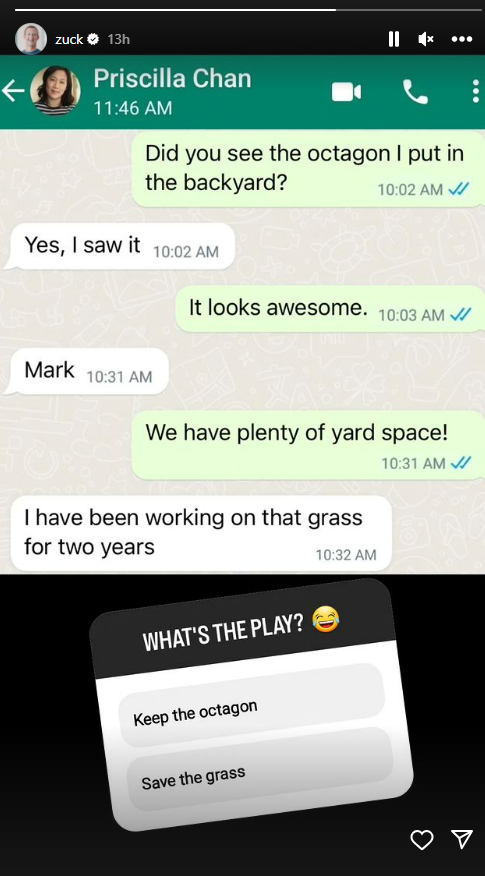 Zuckerberg ottagono giardino Priscilla Chan Whatsapp Chat - Kombatnet