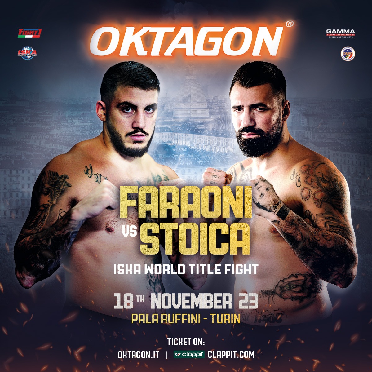 Torna l'Oktagon al PalaRuffini di Torino il 18 novembre 2023 con Mattia Faraoni vs Bogdan Stoica