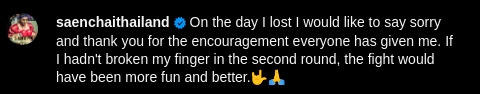 Saenchai si scusa per aver perso il match di BKFC contro Buakaw - Kombatnet
