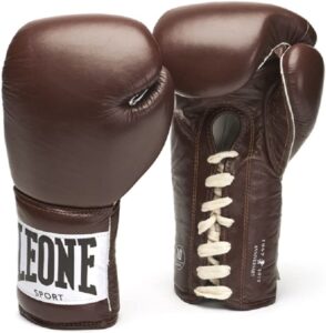 Guantoni da boxe LEONE 1947 professionali in vera pelle con sacca serie Anniversary dettaglio - Kombatnet