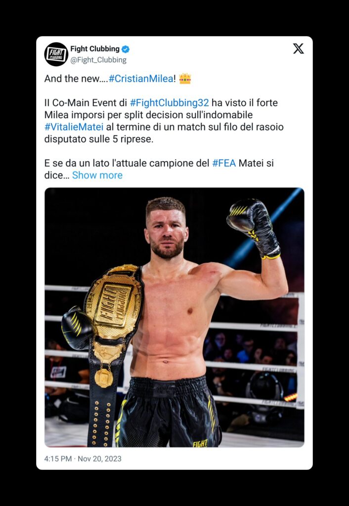 Cristian Milea Vincitore Fight Clubbing - Kombatnet