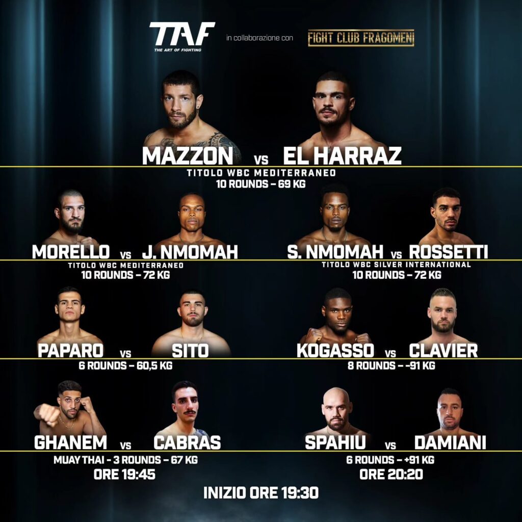 Roster TAF 4 - The art of fighting - Milano - Kombatnet