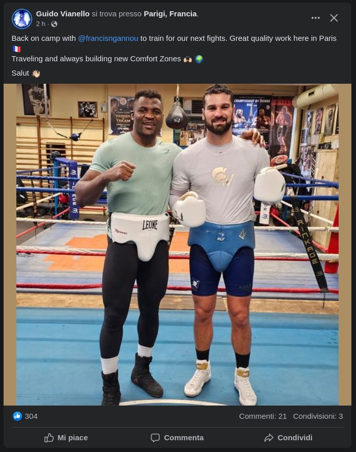 Guido Vianello con Francis Ngannou dopo lo sparring a Parigi - Kombatnet