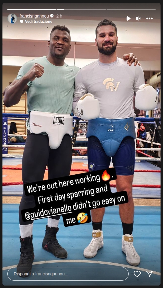 Francis Ngannou posta una storia su Instagram con Guido Vianello dopo lo sparring a Parigi - Kombatnet