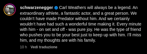 Schwarzenegger ricorda Carl Weathers